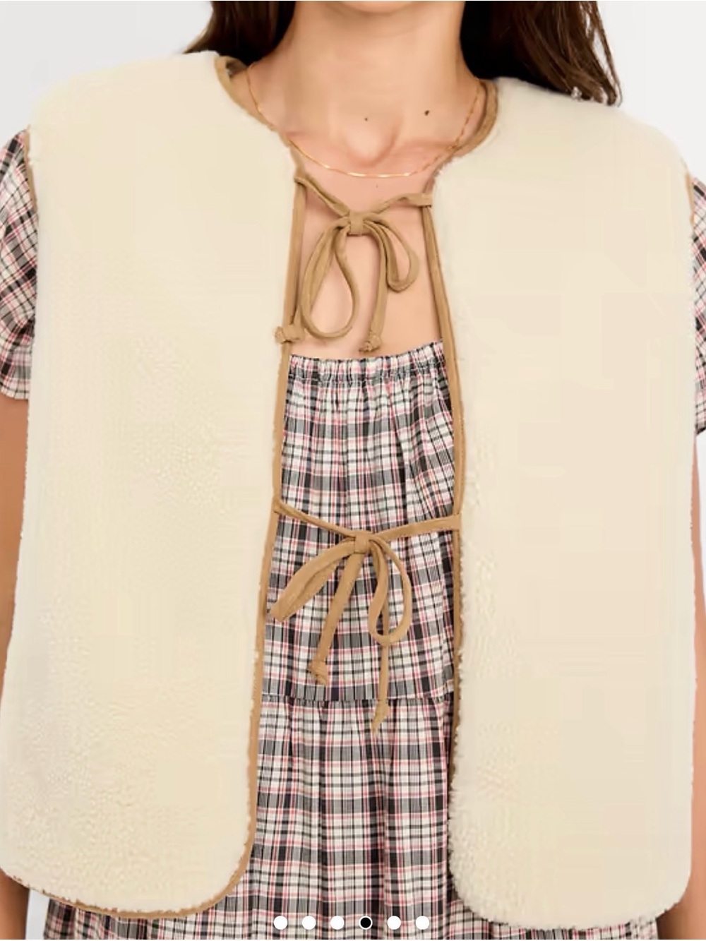 Old Navy Cream Sherpa Vest with Tan Trim - Picture 2 of 3